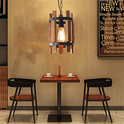 Lustre en bois rétro industriel E26 suspension vintage - 3