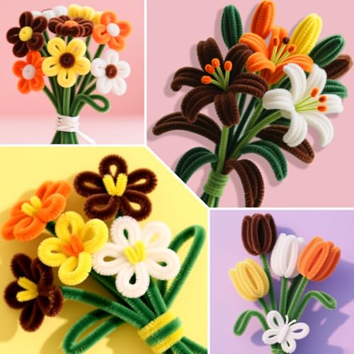 Image of ASTARON 521 Pcs 5 Colors Art Chenille Stems Pipe Cleaners Flower Making Kit