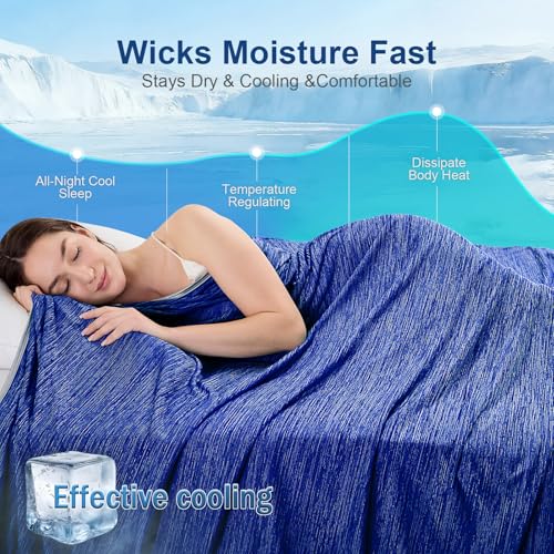 Image of KMUSET Cooling Blanket Throw (50 inchx60 inch), Double Sided Summer Cooling Blankets for Hot Sleepers & Night Sweats, Cool Soft Lightweight Blanket for Beach, Sofa Bed Couch, Gifts for Women Men Navy Blue