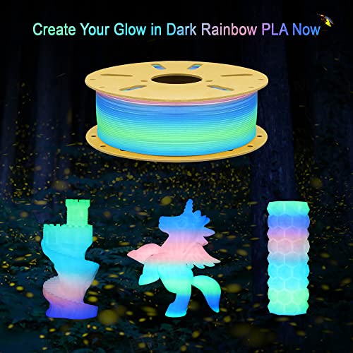 Image of 1.75mm Glowing in Dark Fast Color Change Rainbow Multi Colored PLA Filament, Each 5-10m Fast Color Random Gradually Changed 3D Printer Material, 1KG 2.2lbs PLA with Extra 3D Printing Tool by MIKA3D