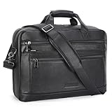 Masa Kawa Men’s Leather Briefcase for 16' Laptop Waterproof Crossbody Shoulder Messenger Bag Computer Attache Case for Business Travel Work, Black