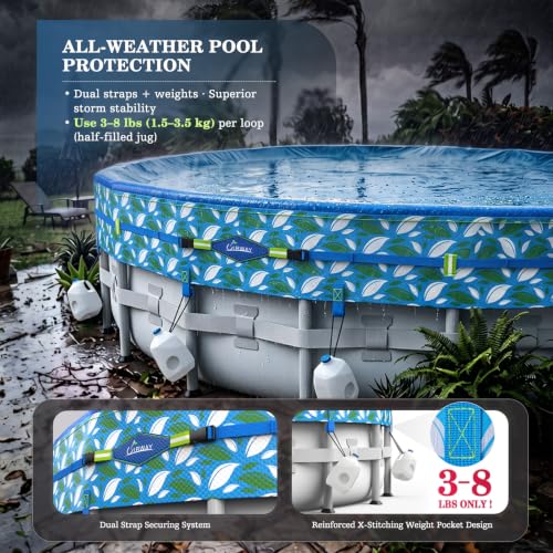UIRWAY 24 ft Round Winter Pool Cover Heavy Duty PE - 24 Foot Round Above Ground Winter Pool Cover with Reinforced Seams, Blue Printed Design, Reflective Strips & Dual Secure Straps for Cold Protection by UIRWAY - Used condition - Image 4