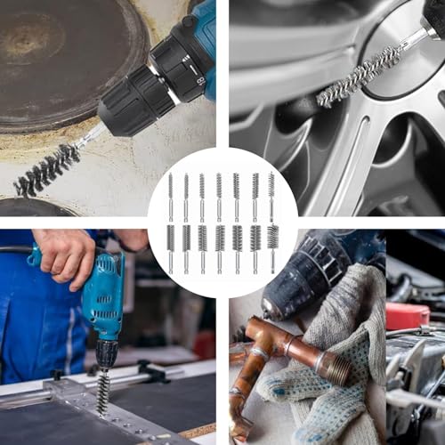 Image of 14-Pack Bore Brush Set Stainless Steel Wire Brush Bore Cleaning Brush Set for Power Drill Cleaning, 8mm-25mm Pipe Cleaning Brush Set Abrasive Wire Brush with 1 /4 inch Hex Shank for Power Drill Rotary Tool