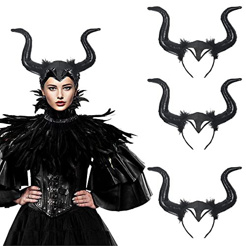 3pcs Diadema de Cuerno Negro, Diadema Cuernos, Diademas de Halloween, Disfraces de Demonio, Diablo de Halloween para Niños Adultos Tocado de Cosplay de Fiesta Cover