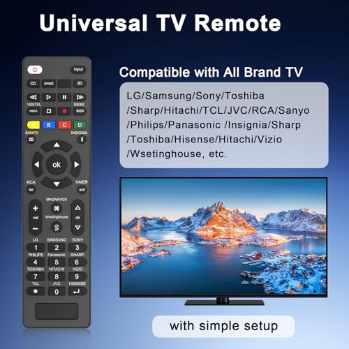 Universal TV Remote Control for Samsung, LG, Sony, Philips, Sharp, Panasonic, Smart TV, TCL, HAIER Toshiba Hitachi VIZIO TV remote universal with Netflix 3D APPS Buttons (Black)