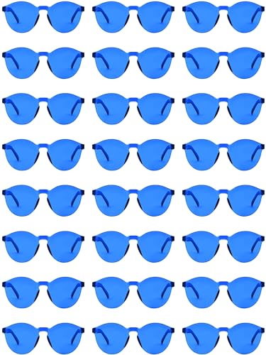 Hoteam 24 Pairs Rimless Round Sunglasses Bulk Tinted Party Sunglasses Transparent Candy Color Eyewear for Women Men Party