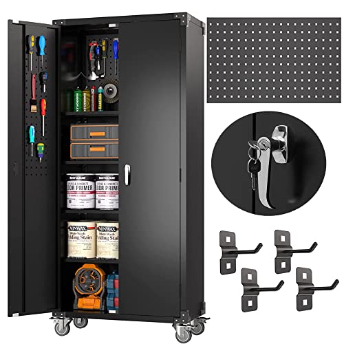 Aobabo Black Metal Storage Cabinet, 72 Inch Lockable Tool Cabinet Storage Cabinet, Steel Cabinet For Office & Garage & Home Storage, Easy To Assemble #TOP28