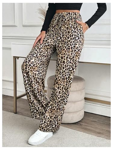 Verdusa Women's Leopard Print Pants Y2K Streetwear Straight Leg Long Trousers with Pockets4