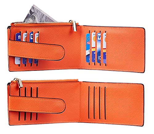 Chelmon Womens Wallet Slim Rfid Blocking Bifold Multi Card Case Wallet With Zipper Pocket (Orange) #TOP3