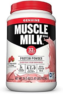 Muscle Milk Genuine Protein Powder, Strawberries 'N Crème, 32g Protein, 2.47 Pound