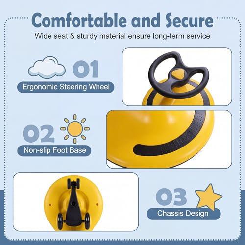Image of HONEY JOY Wiggle Car, 2 in 1 Swing Car for Kids, LED PU Flashing Wheels, No Batteries, Gears or Pedals, Uses Twist, Turn, Ride On Toy for Toddlers Boys Girls(Yellow)