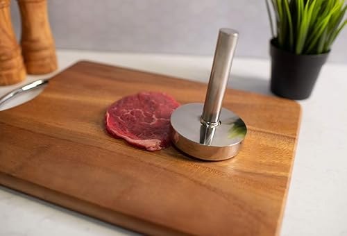 Miniatura 2 de Pounder de acero inoxidable 18/10, 3 pulgadas de diámetro por 4.75 pulgadas, plateado, aplanador de carne - Herramienta de cocina para lijar -
