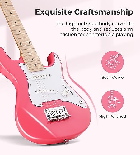 Image of Vangoa 30 Inch Electric Guitar for Beginner Kit with Amp, Bag, Strap, Extra Strings, Capo, Tuner, Picks, Cable (Pink)