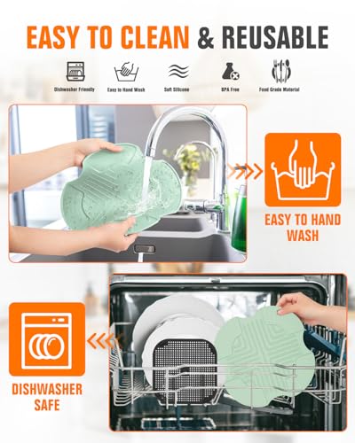 Image of 2 PCS Silicone Trivet & Splatter Shield for Ninja Crispi (Green&Black) | Heat Resistant & Non-Slip Silicone,Blocks Oil Splashes,Guards Countertops,Reusable,Easy To Clean,Dishwasher Safe