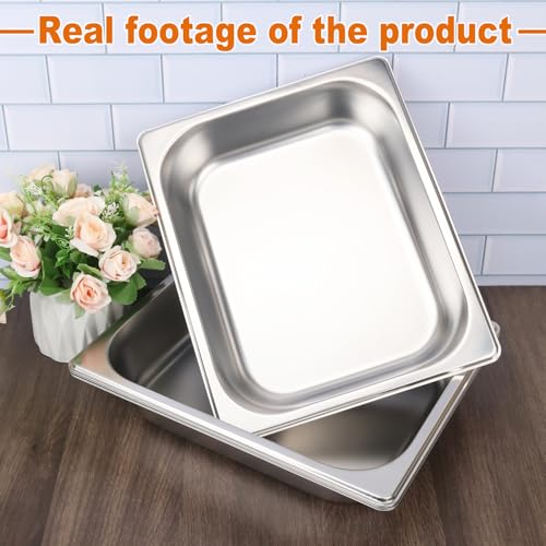 Image of 5 Pack 1 /2 Size, 2.6 Inch Deep Steam Table Pan | , Silver201 Stainless Steel Chafing Pan, Half Size Hotel Steam Pans for Weddings, Parties, Restaurants, Cafeterias and Hotels