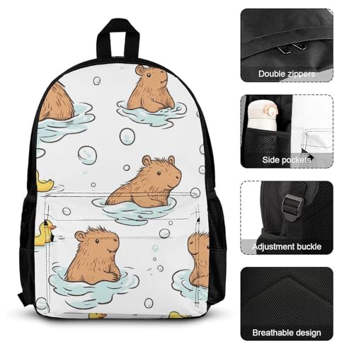 Capybara Rubber Ducks Backpack 3 Set with Lunch Bag Insulated Shoulder Meal Tote Bags Pencil Case Box Casual Daypack3