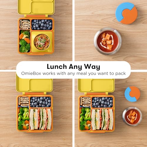Image of OmieBox Bento Box for Kids - Insulated Bento Lunch Box with Leak Proof Vacuum Insulated Food Jar - 3 Compartments, Two Temperature Zones (Sunshine)