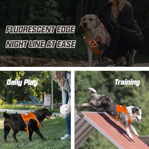 Image of AUROTH Tactical Dog Harness for Large Dogs No Pull Adjustable Pet Harness Reflective K9 Working Training Easy Control Pet Vest Military Service Dog Harnesses Orange XL