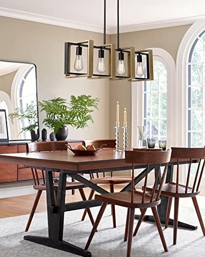 Ken & Ricky 36 inch Farmhouse Chandelier, Rustic Dining Room Light Fixture, 4-Light Kitchen Island Lighting Pool Table Pendant Light, Solid Wood and Metal Frame