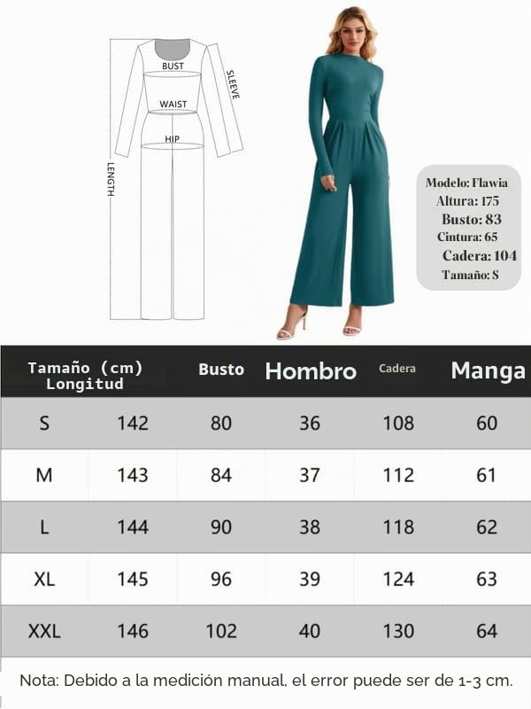 Mono Mujer Manga Larga Cuello en Tortuga Jumpsuit Elegante Pantalones de Pierna Ancha con Bolsillos Informal Monos de Una Pieza con Cremallera Moda Enterizo Otoño de Ceremonia Cóctel Salir