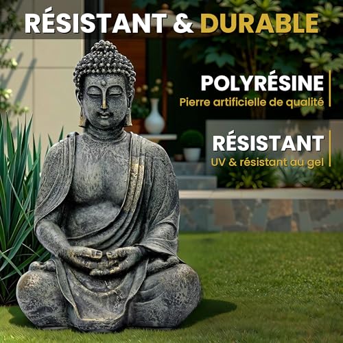 Statue Bouddha jardin 38cm grand modèle assis en résine zen - 3