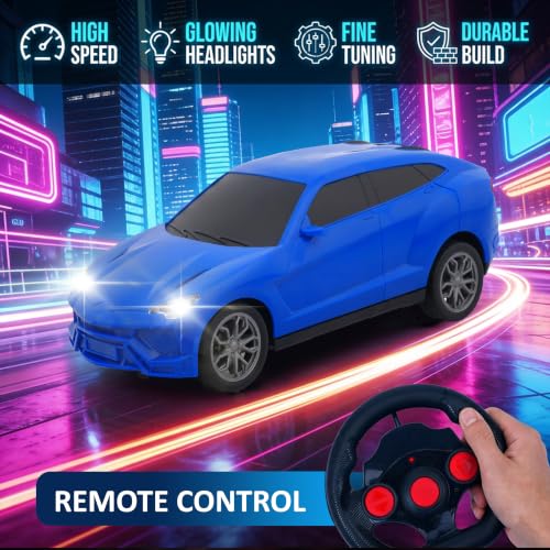 Image of Gooyo GY-448JM Rechargeable Remote Control Car Toy | Blue Color, Power Source: Lithium Rechargeable Battery for Car (Included) & 2xAA Battery for Remote Controller (Not Included)