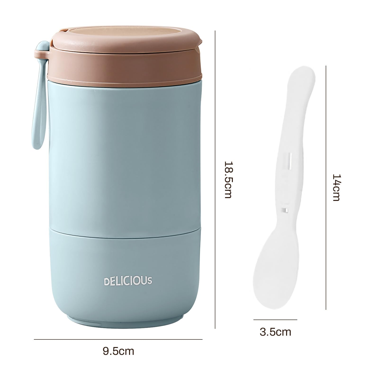 Contenitore per alimenti isolato a tenuta stagna da 15 once, thermos in acciaio inossidabile, isolamento sottovuoto, con cucchiaio, per scuola, lavoro, picnic (blu, doppio strato)