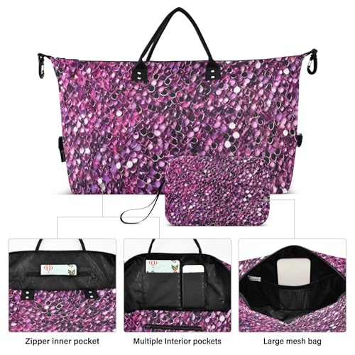 CEBUGI Pink Purple Sequins Quilted Duffle Bag for Women Large Carry On Travel Weekend Bag Hospital Bags for Labor and Delivery2