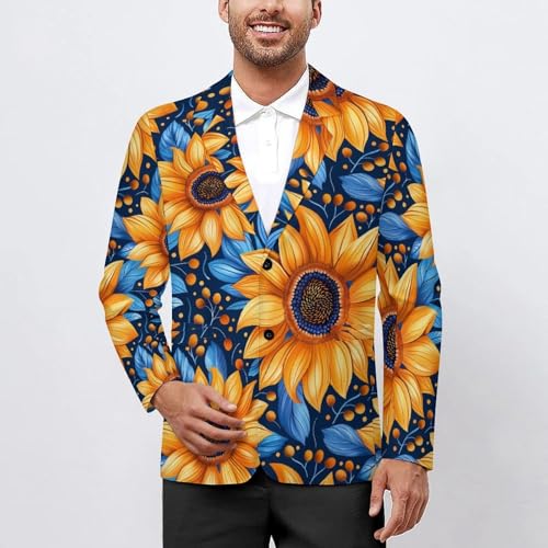 Sunflower Men's Suits Dress Business Formal Suit Print Jackets Coat For Wedding Party2