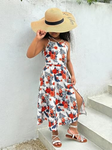 Image of Verdusa Girl's 2 Piece Summer Outfits Hawaiian Tropical Print Cropped Cami Top and Long Skirts