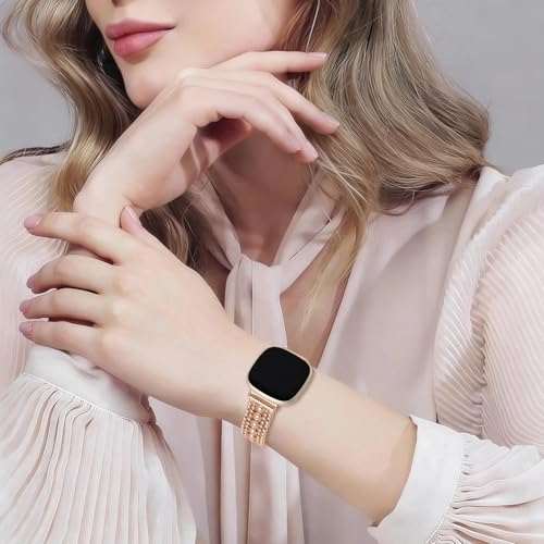 Correa metálica con cuentas para Fitbit Versa 4/Sense 2/Sense miniatura 7