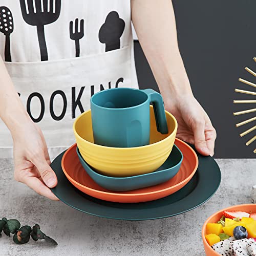 Kyraton Plastic Dinnerware Sets Of 20 Pieces, Unbreakable And Reusable Light Weight Plates Mugs Bowls Dishes Easy To Carry And Clean Microwave Safe Bpa Free Dishwasher Safe Service For 4 (Mutil Color) #TOP4