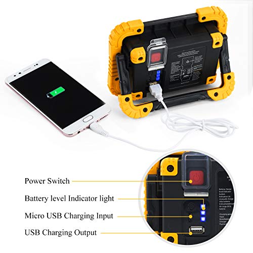 2 COB 1500LM Rechargeable LED Work Light, Waterproof Job Light with Power Bank, Portable Floodlight for Job site Lighting, Car Repairing, Outdoor with Warning Mode (Yellow/2 Pack) - Thumbnail 6