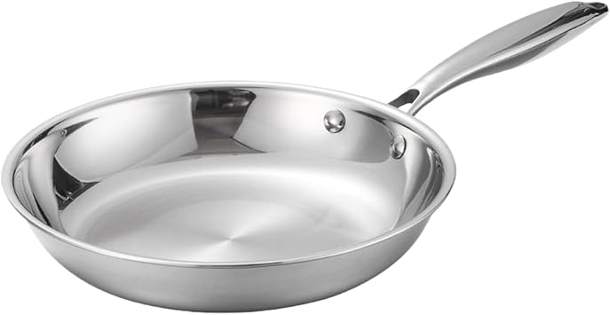 Stainless Steel Pan, Stainless Steel Pancake Fryingpan with Ergonomic Handle, Omelette, Induction & Stove Compatible Frying Pan
