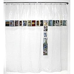 Cortina De Baño Con Bolsillos Spirella 10.39048 Postcard - Cortina de ducha de plástico (180 x 200 cm, 20 bolsillos de almacenamiento), color transparente
