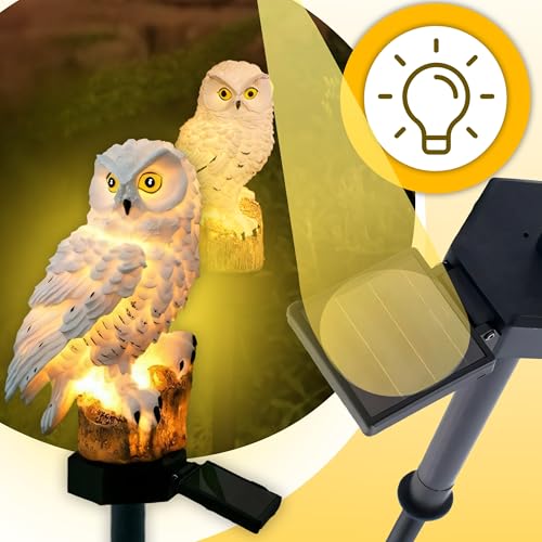 Retoo Solar Eule Licht LED, Gartendeko Wasserdichte IP44, Höhe 44 cm, Dämmerungssensor, Solarleuchte für Garten, Balkon, Blumenkästen, Gartenfigure, Lampe Weg, Gartenstatuen, Gartenleuchte, Weiß