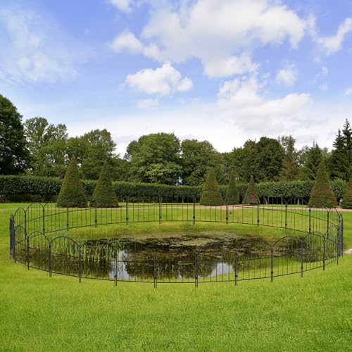 LIANTRAL 10 Stück Tierzaun Metall, Dekorativer Gartenzaun Steckzaun 41 cm x 3,2 m, Gewölbtes Design, Rostfrei, Kein Graben erforderlich, Zaun für Hunde & Kaninchen, Garten, Terrasse, Hof
