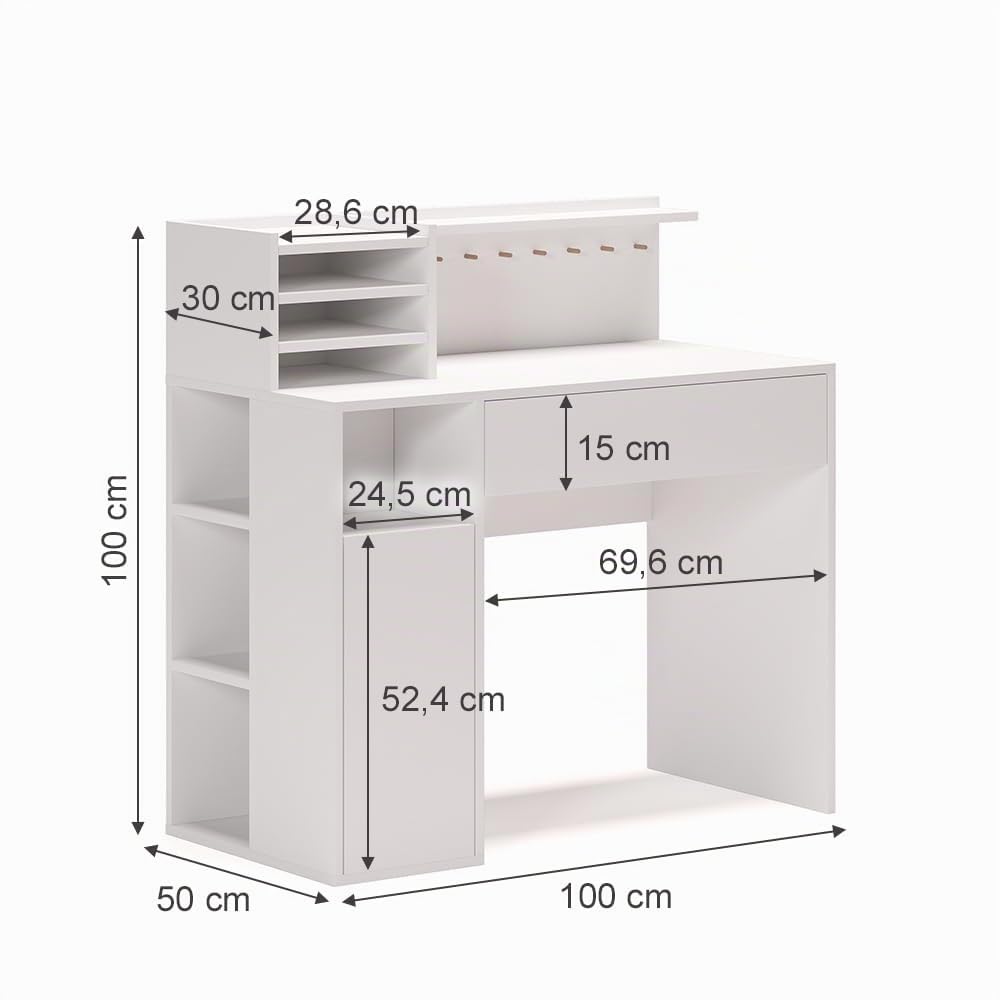 Vicco Scrivania, Bianco, 100 x 50 cm