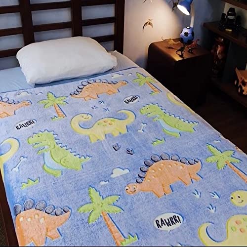 Image of Glow in The Dark Dinosaur Blanket for Boys -Soft Plush Blue Fleece Throw Blanket. Great Dinosaur Gifts for Kids, Grandkids, Baby, Toddler, Birthday, Christmas! 8+ Hour Glow. (50 inchX60 inch)