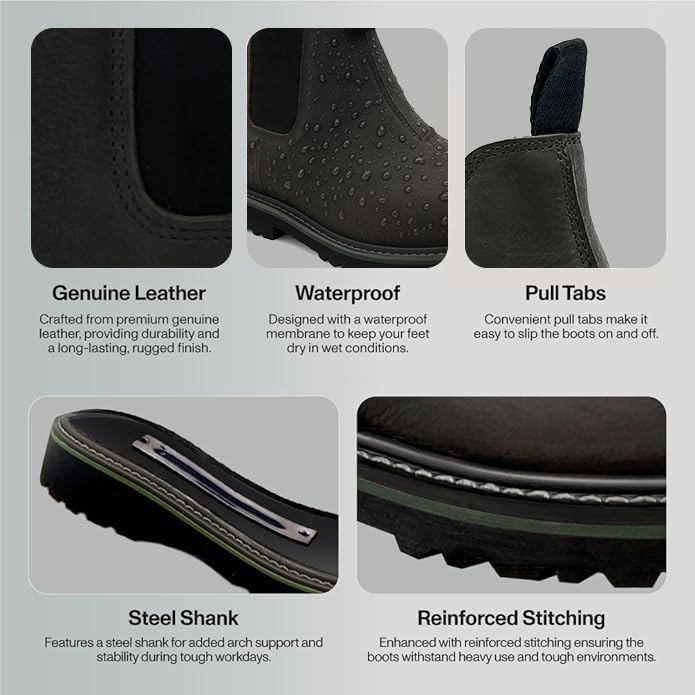 EVER BOOTS Waterproof Steel Toe Boots for Men Slip on Pull on Dark Brown - Image 6