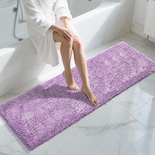 Image of Yimobra Long Bathroom Rugs Runner 70x24 Inch, Extra Thick Soft Absorbent Chenille Bath Mat, Non Slip Machine Washable, Quick Dry Bath Rugs for Bathroom Floor, Tub and Shower, Lilac