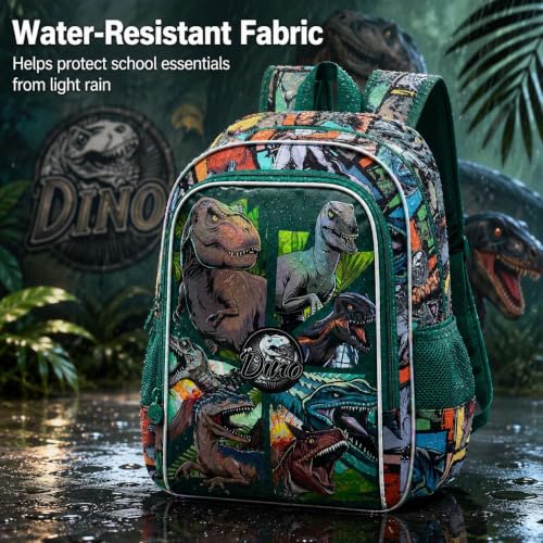 Image of CCJPX 3PCS Dinosaur Backpack for Boys, 16 Inch Water Resistant Preschool Bookbags, Cool Kindergarten School Backpacks and Lunch Box(Green)