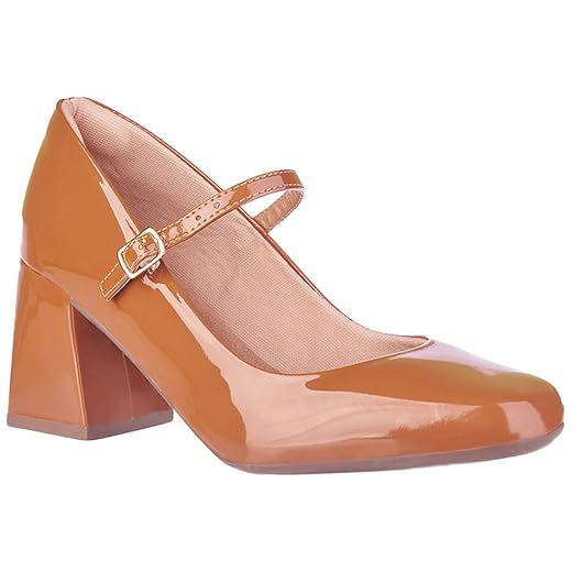 Sapato Feminino Mary Jane Boneca Romântica Bico Quadrado Salto Modelo Atual Moderno