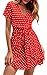Produktbild Spec4Y Damen Kleider V Ausschnitt Punkte Sommerkleid Rüschen Kurzarm Minikleid Strandkleid mit Gürtel Rot XL
