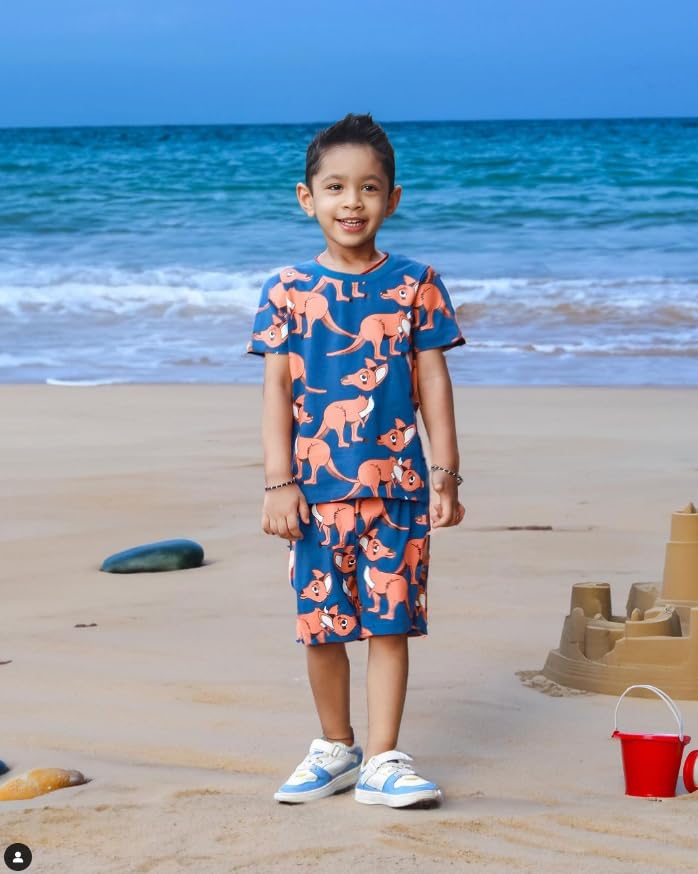 Image of Be Awara Kids Printed Half Sleeves T-shirt & Shorts Clothing Sets, 100% Cotton Soft Unisex Cord Set, Comfortable Wear for Kids With Cool Prints, Everyday Casual Wear for Boys & Girls