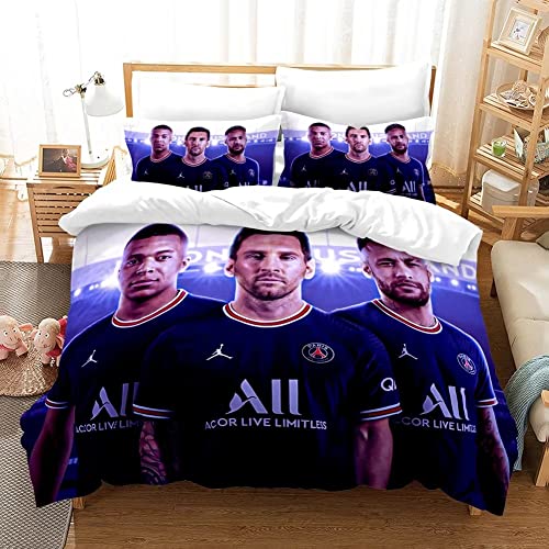 DYTAH Les Stars du Football à Paris Housse De Couette 140x200 en 100% Microfibre, imprimé numérique 3D Mbappe Parure de lit, 2 pièces