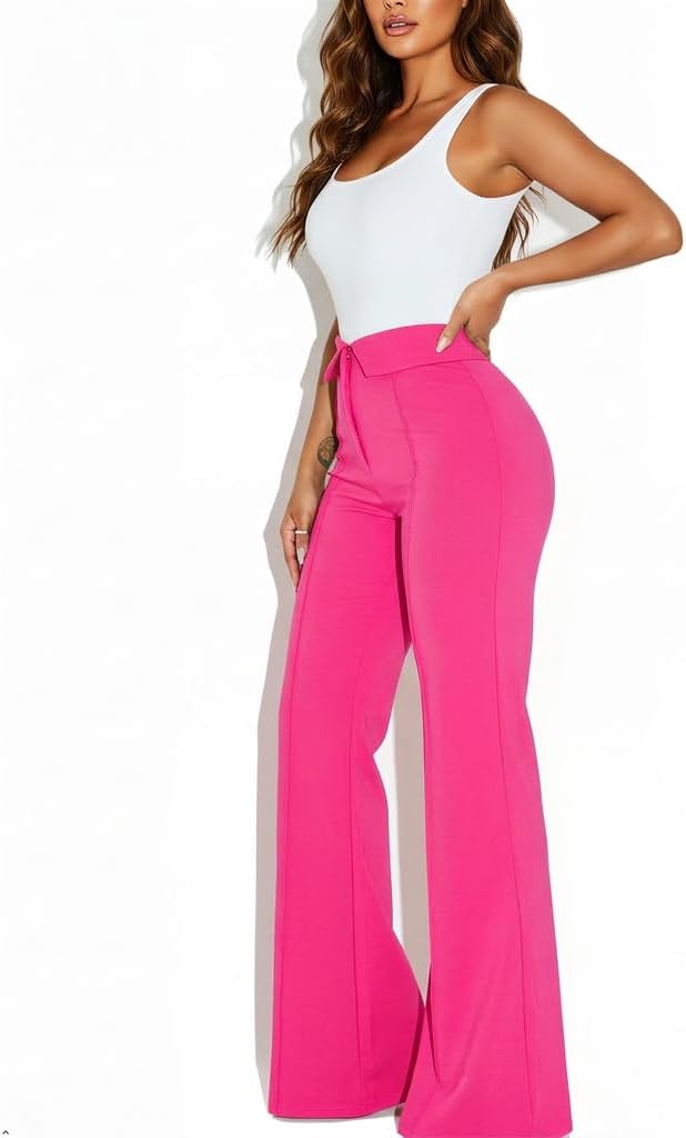 Women's Wide Leg Dress Pants High Waisted Stretchy Work Pants with Waist Lapel Wrinkle Free Business Casual Trousers
