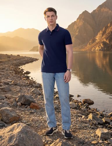Image of Symbol Premium Men's Cotton Stretch Solid Polo T-Shirt (Regular Fit | Pique Knit)