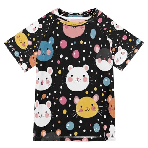 Kids Swimsuit_Polka Dot Cute Cat Colorful Sunscreen T-Shirts Swimwear Sets UPF 50+