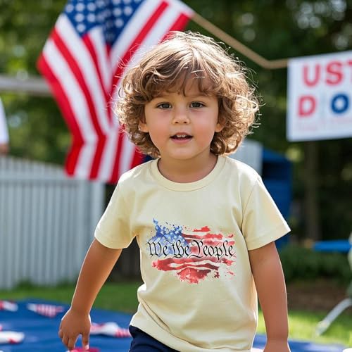 Image of Toddler Boys Girls 4th of July Patriotic American Flag Shirt | We the People Design, Short Sleeve T-Shirt, Memorial Day Tees, Kids